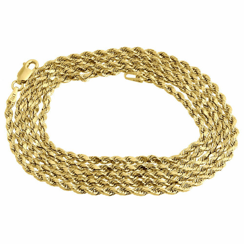 Mens or Ladies 10K Yellow Gold 2 MM D/C Hollow Rope Chain Necklace 16-30 Inches