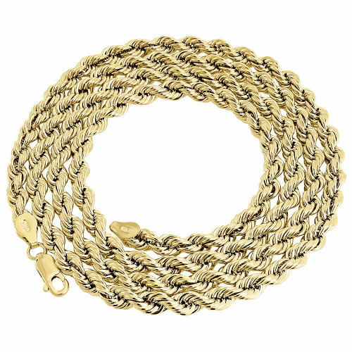 10K Yellow Gold 5mm Diamond Cut Hollow Rope Link Chain Necklace 20- 30 Inches
