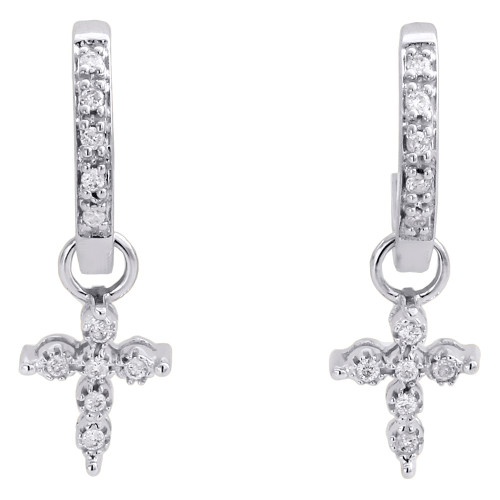 aretes tipo argolla para mujer con aros cruzados colgantes de diamantes redondos en oro blanco de 10 k de 1/10 qt