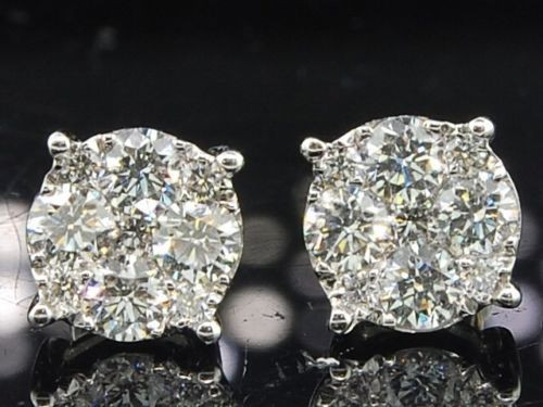 Diamond Studs Ladies 18K White Gold Round Cut Designer Earrings 1.03 Tcw.