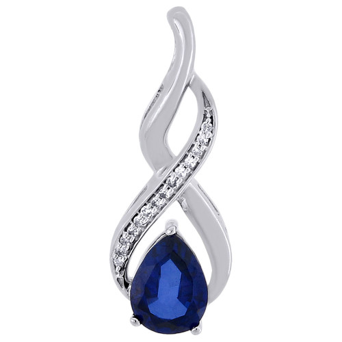 Diamond Pendant Charm 925 Sterling Silver Created Blue Sapphire 1.80 Ct