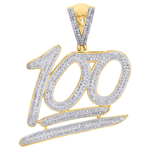 10K Yellow Gold Real Diamond 100 Emoji Logo Pendant 1.75" Mens Pave Charm 1 CT.