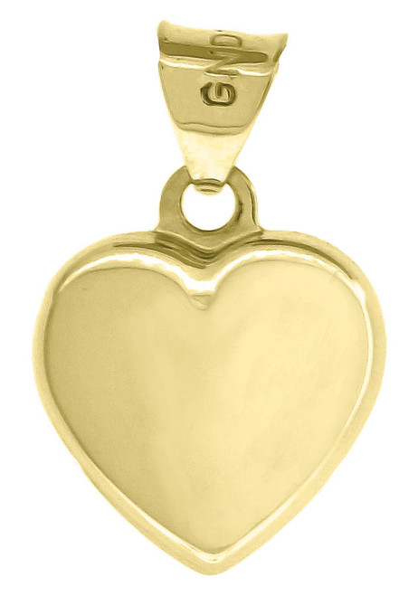 10K Yellow Gold Plain Flat Heart Pendant 0.60" Charm