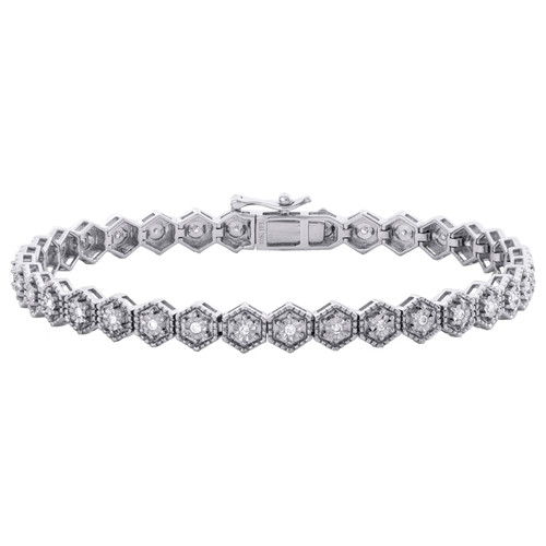 bracelet en or blanc 10 carats avec cadre hexagonal fantaisie et diamants de 7 pouces, ensemble miracle, 1/3 ct.