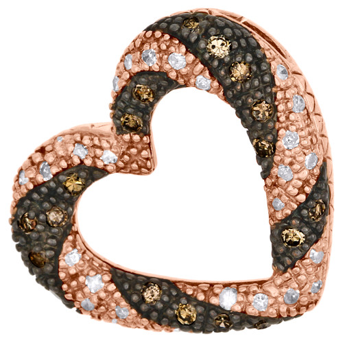 Brown Diamond Puffed Heart Pendant 10K Rose Gold 1/4 CT.