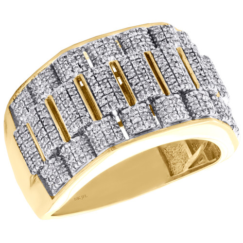 10K Yellow Gold Diamond Wedding Band 13.75mm Mens President Design Ring 3/4 CT.