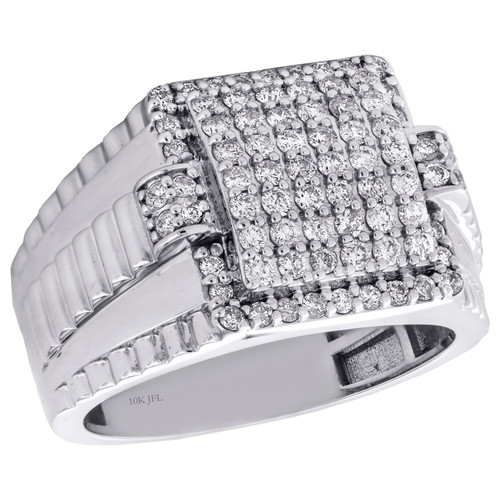 10K White Gold Diamond Statement Band 14.50mm Mens Jubilee Shank Pave Ring 1 CT.