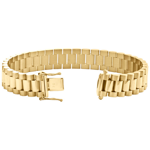 14K Yellow Gold Men Presidential Solid Link Box Clasp 12mm President  Bracelet 8" - JFL Diamonds & Timepieces