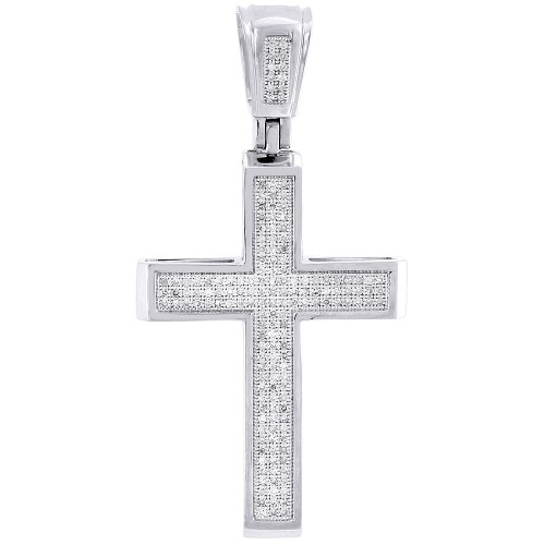 925 Sterling Silver Round Pave Diamond 1 Jesus Pendant Charm with Chain .15 ct.