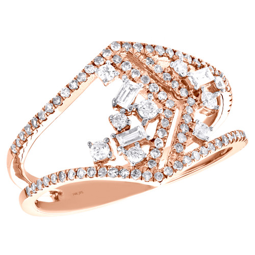 14K Rose Gold Baguette Diamond Prong Set Open Bypass 'V' Cocktail Ring 0.50 Ct.