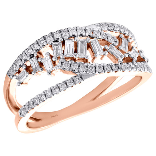 14K Rose Gold Round & Baguette Diamond Intertwined Scatter Cocktail Ring 0.50 Ct