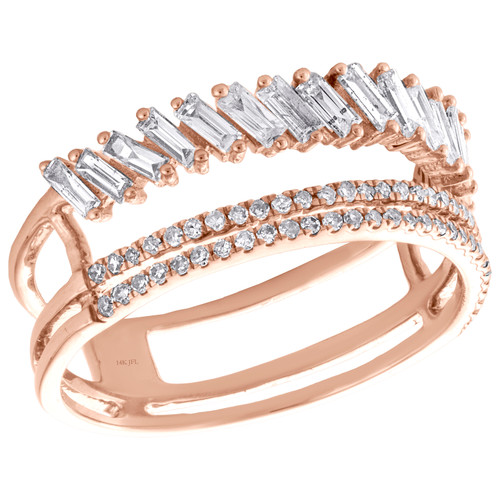 14K Rose Gold Round & Baguette Diamond Open Design Scatter Cocktail Ring 0.62 Ct