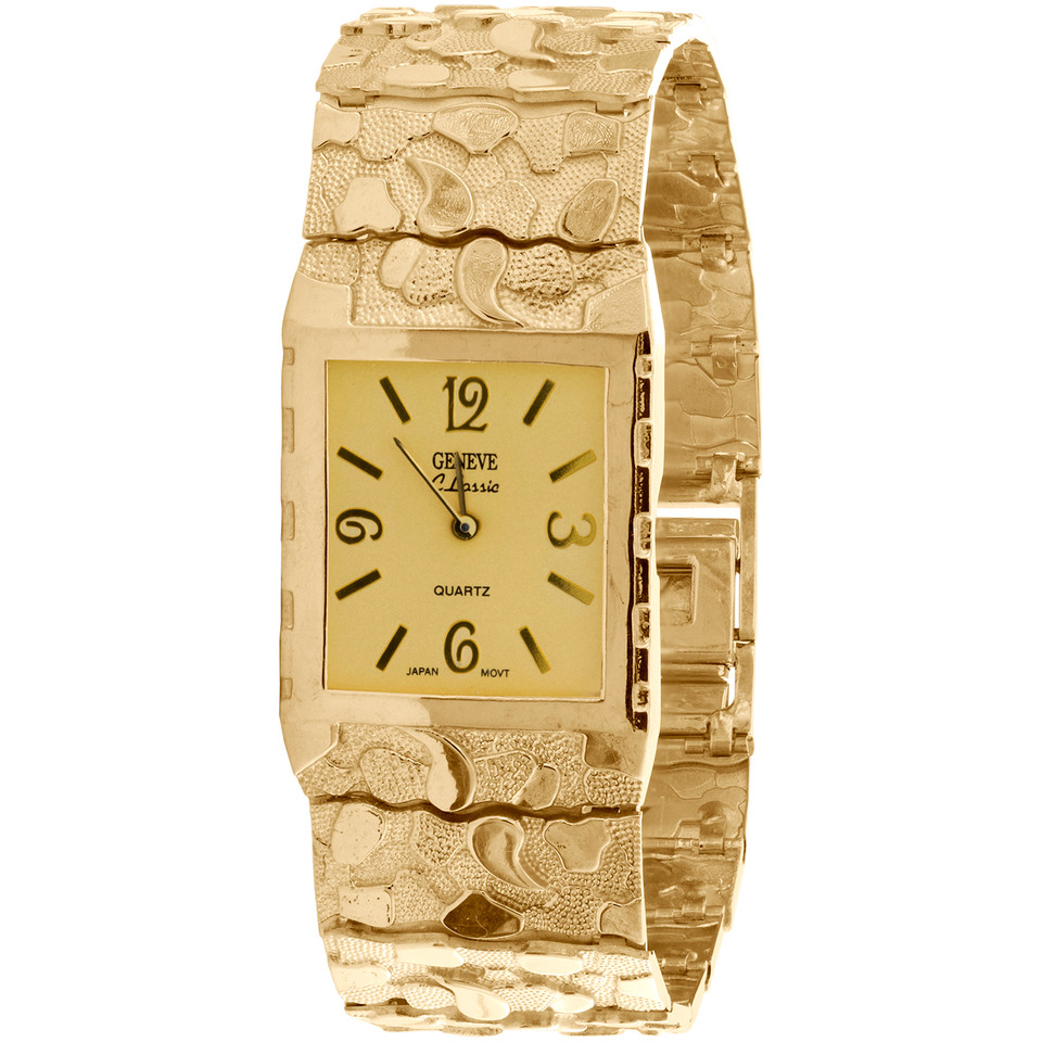 10K Yellow Gold Geneve Classic Nugget Watch 25mm x 23mm Black or