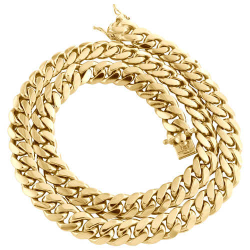 10K ゴールドMiamichain マイアミチェーン 10K Yellow Gold 10.75mm Solid Miami Cuban Link Chain Box Clasp