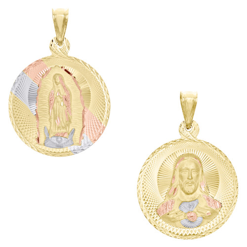 14K Tri-Color Gold Virgin Mary & Sacred Heart of Jesus Reversible ...