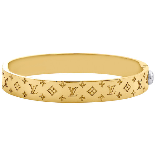 Bracciale louis vuitton bangle cuff lv monogram in oro giallo e