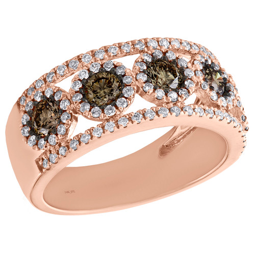 14K Rose Gold Brown Diamond Bezel Set Flower Design Right Hand