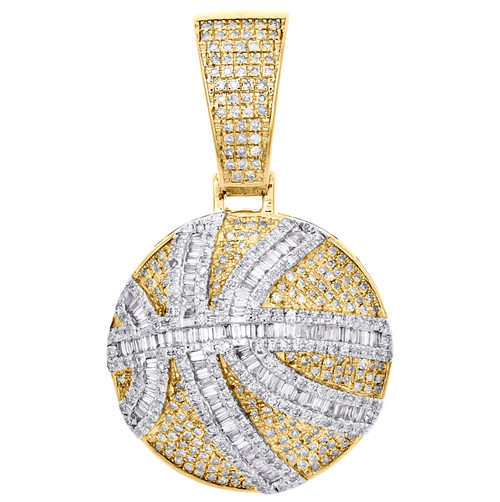 10K Yellow Gold Round Baguette Diamond Basketball Pendant