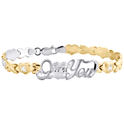 10k Fine Gold Stampato Xoxo X & Heart I Love You Chain Bracelet 