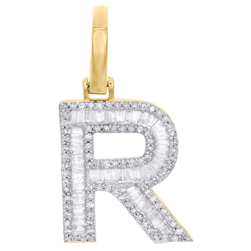 10K Yellow Gold Baguette Diamond Letter R Pendant 1