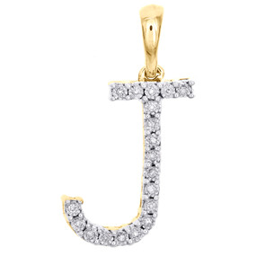 10K Yellow Gold Diamond Initial J Block Letter Pendant 1.1" Unisex Charm 0.05 CT