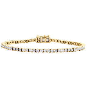 10K Yellow Gold 3mm Round Cut Diamond 1 Row Miracle Set 7"Tennis Bracelet 1 CT.