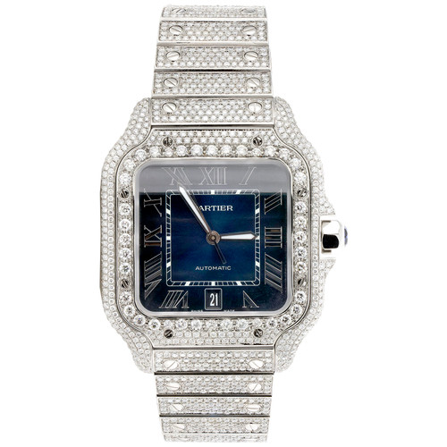 Santos De Cartier Diamond Watch 40mm Stainless Steel Ref