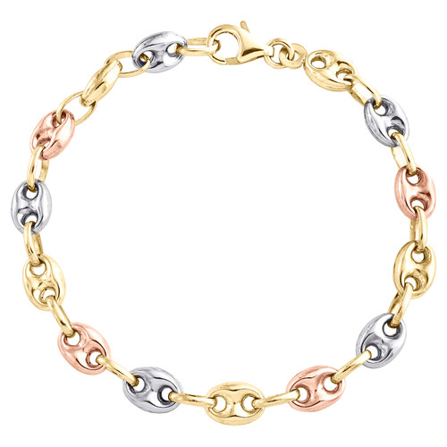 Real 10K Tri-Color Gold Fancy 3D Hollow Puff Gucci Mariner Link