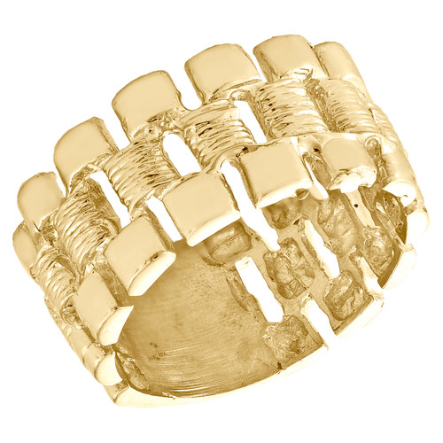 10K Yellow Gold Diamond Cut Textured Jubilee Link Statement Pinky Ring