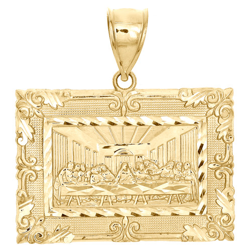 10K Yellow Gold Square Frame Last Supper Religious Pendant