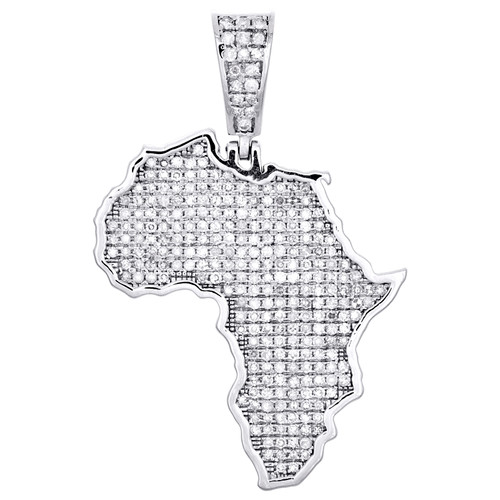 Sterling Silver & Round Diamond Africa Continent Map Pendant 1.60 ...