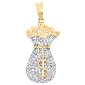 Sterling Silver Diamond Mini Money Bag $100 Dollar Pendant 1.25" Charm 1/4 CT.