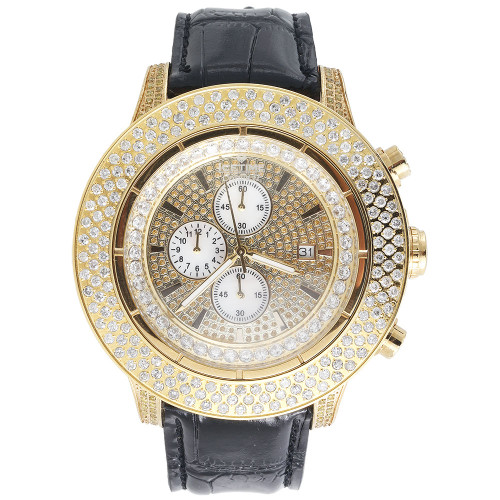 Mens Diamond Watch Fully Iced Side Casing Row IceTime Crown