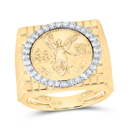 10K Yellow Gold Round Diamond Centenario Statement 20mm Square