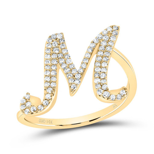 14k Yellow Gold Genuine Diamond Cursive Font Letter M Initial Bypass ...