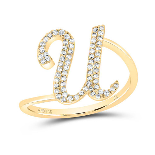 14k Yellow Gold Genuine Diamond Cursive Font Letter U Initial Bypass ...
