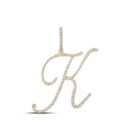 10K Yellow Gold Real Diamond Fancy Cursive Script Font Initial K ...