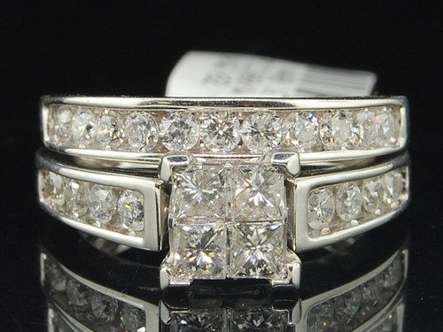 Princess cut Diamond Bridal Set 14K White Gold Engagement Wedding Ring ...