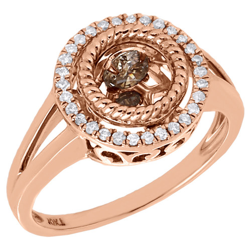 10K Rose Gold Brown Dancing Diamond Halo Statement Cocktail