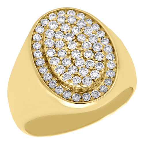 10K Yellow Gold Diamond Pinky Ring Mens Designer Oval Statement