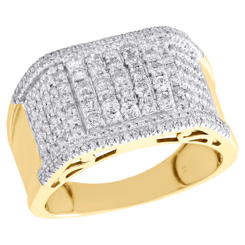 10K Yellow Gold Real Diamond Cluster Statement 13mm Wide Pave