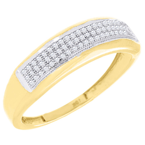 Diamond Pave Wedding Band Mens 3 Row 10K Yellow Gold Engagement Ring 0. ...