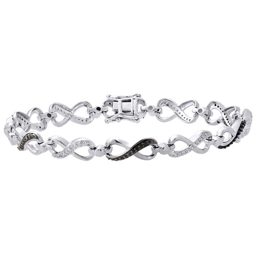 925 Sterling Silver Black Diamond Infinity Tennis Link Bracelet