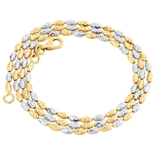 10K Two Tone Gold 2MM Typhoon Moon Cut Italian Bead Chain