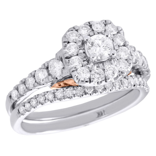 14K Two Tone Gold Solitaire Diamond Bellissimo Halo Bridal Set