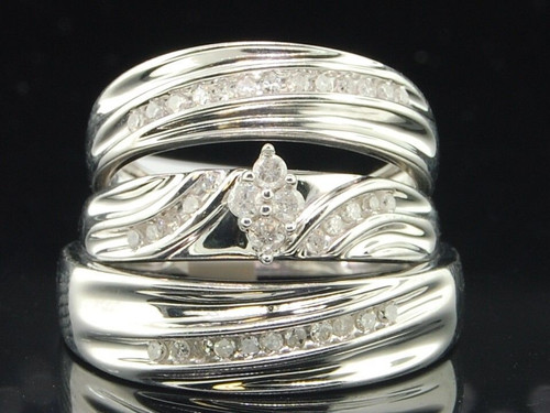 Juego de trío de alianzas de boda con diamantes de plata de ley 925 para  hombres y mujeres - JFL Diamonds \u0026 Timepieces