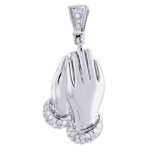 Details about / GENUINE REAL DIAMOND MENS LADIES MINI PRAYING HAND PENDANT CHARM CHAIN NECKLACE
