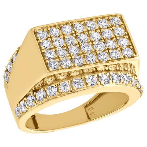 Real 10K Yellow Gold & Cubic Zirconia Rectangle Top Pinky