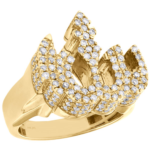 10K Yellow Gold Mens Diamond 3D Allah Pinky Ring Islamic Arabic Design ...