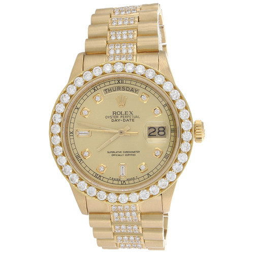 Mens 36mm Rolex President 18K Gold Day-Date Diamond Watch Ref. # 18038 ...